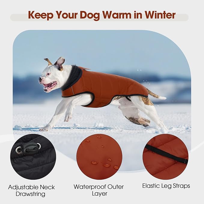 IDOMIK Dog Winter Coat, Warm Waterproof Dog Puffer Jacket with Harness Hole, Adjustable Reflective Snow Jacket Vest with Turtleneck, Pet Cold Weather Coats for Medium Dogs,Caramel,M