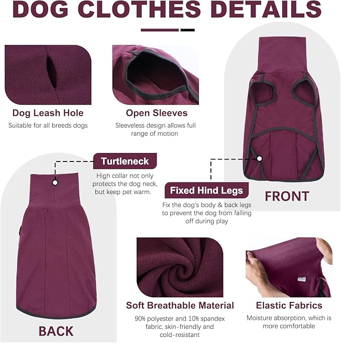 ROZKITCH Dog Winter Coat Soft Pullover Pajamas, Pet Windproof Warm Cold Weather Jacket Vest Cozy Jumpsuit Apparel Outfit Clothes for Walking Hiking Travel Sleep Red 2XS