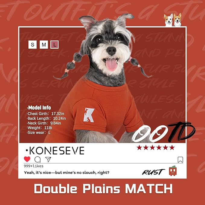Koneseve Dog Shirt Soft Cotton Stretchy Clothes for Medium Large Dogs 2-Pack Rust & Mist Green 4XL