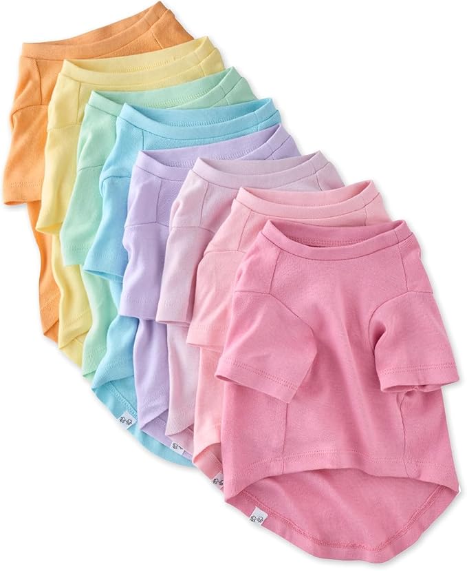 Toby II - The Perfect Tee, 8 Pack Short Sleeve Pet T-Shirt 100% Organic Cotton Tees Clothes for Small, Medium, Large Dogs, Rainbow Pink, Medium