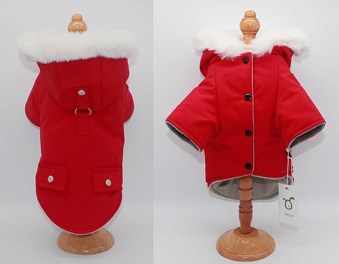 Pet Warm Dog Coat for Winter Cold Weather Clothes Hooded Dog Jacket Small Puppies Medium Large Dog Cat Clothes Insulated Padded Snow Parka (Red, Small)