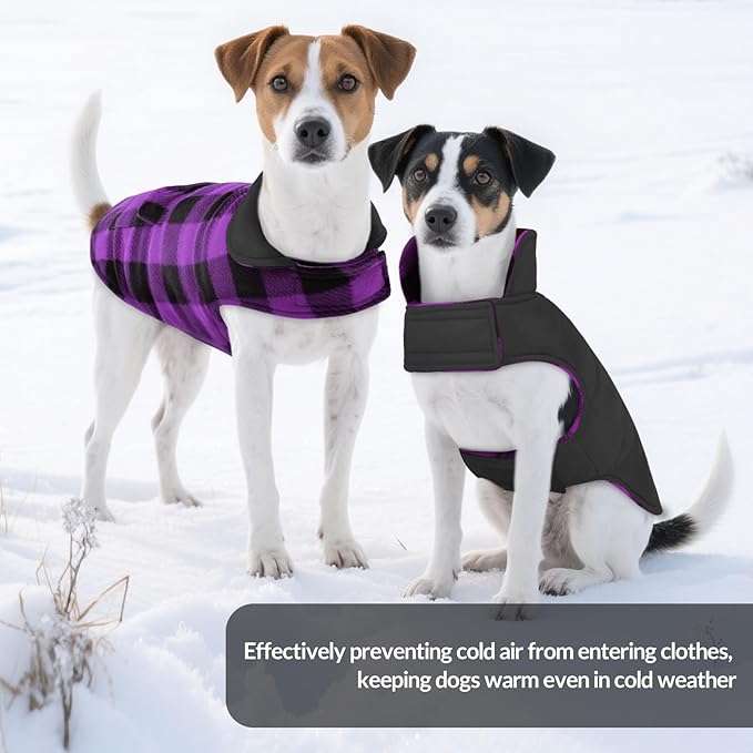 ASENKU Dog Jacket Plaid Reversible Reversible Dog Vest Waterproof Cold Winter Clothes Pet Apparel for Small Medium Large Dogs (S, Purple)