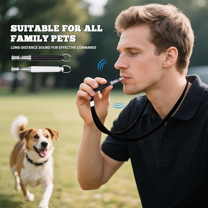2 PCS Dog Whistles,Professional Recall Dog Training Whistle with Lanyard,Adjustable Ultrasonic Silent Dog Recall Whistles,Dog Whistle to Stop Barking Neighbors Dog,Dog Barking Stopper (Black+White)
