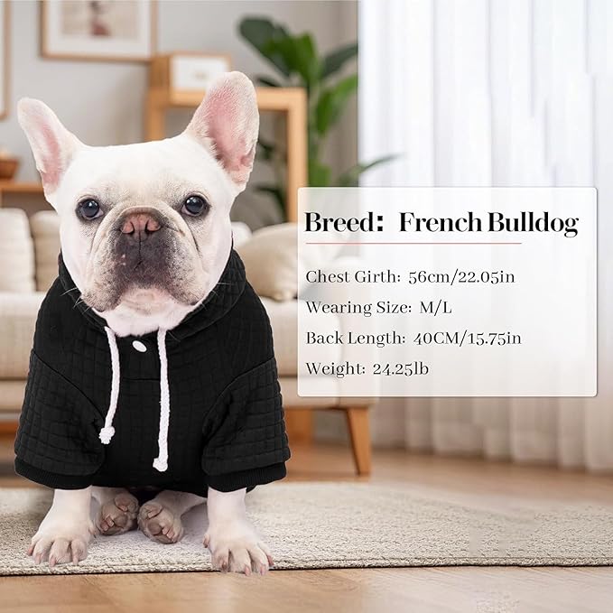 2 Pack Dog Hoodie Sweaters for Small Medium Dogs Warm Dog Clothes for Large Dogs Soft Waffle-Like Laminated Sweatshirt Bulldog (Black, XXL (Back: 26",Chest: 34.5", Neck: 25"))