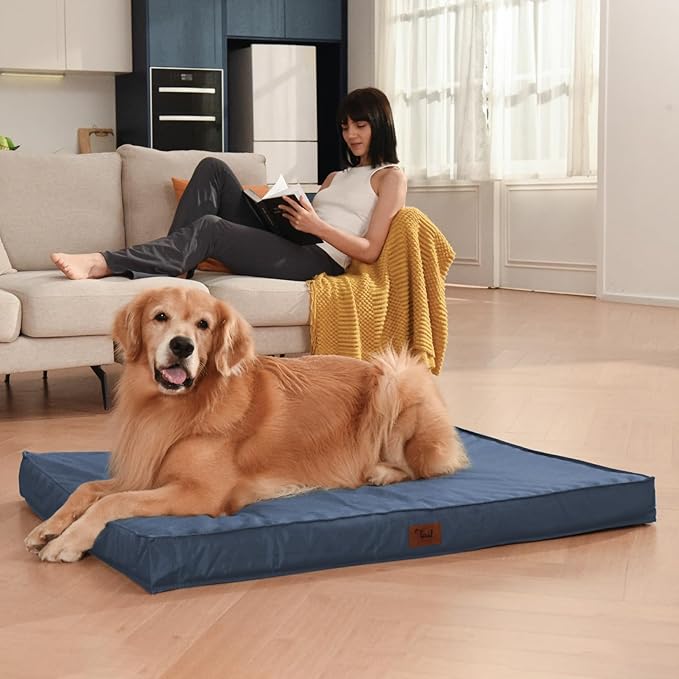 Outdoor XXL Dog Bed Waterproof, Dog Bed for Extra Large Dogs, Orthopedic Egg Crate Foam Pet Bed with Washable Removable Oxford Cooling Cover, 47x29 Inch, Navy