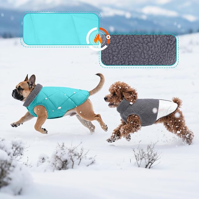 EMUST Small Dog Sweater, Reversible Winter Jacket Coats for Small Dogs, Fuzzy Pet Apparel Vest for Small Medium Dogs, Grey, S