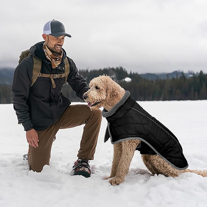 Fragralley Dog Coat Large, Waterproof Dog Jacket with Warm Fleece Lining, Adjustable Reflective Dogs Winter Coat, Turtleneck Pet Coats for Cold Weather (Black XL)