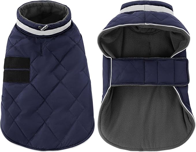 Dog Winter Coat Warm Padded Puppy Jacket Windproof Water Resistant Clothes for Small Medium Large Pets Christmas Sweater Outfit Vest(DarkBlue, XS)