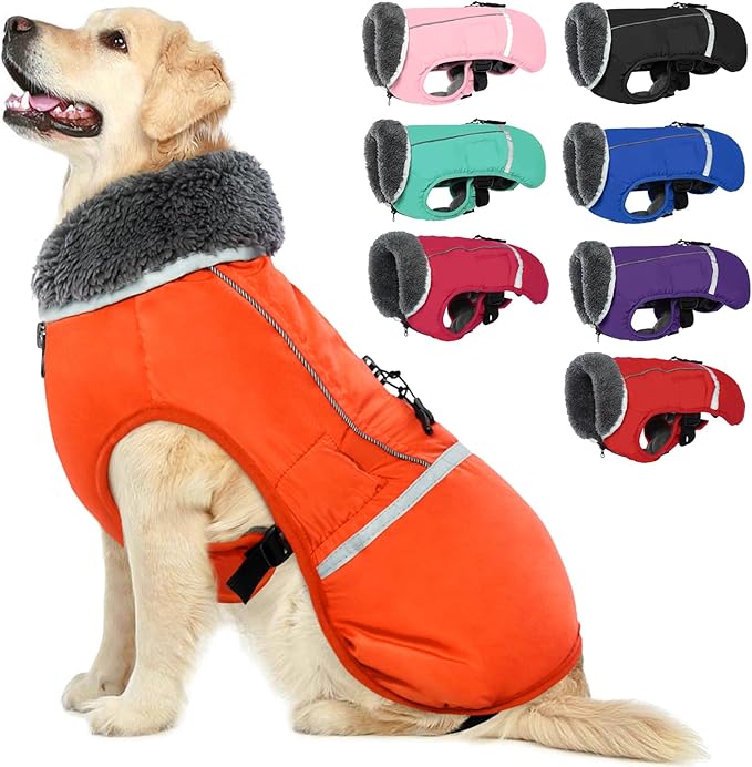 QBLEEV Warm Reflective Jacket, Waterproof Winter Coat With Turtleneck for Cold Weather, Thick Fleece Snowsuit Christmas Vest Pet Apparel for Small Medium Large Dogs 2XL