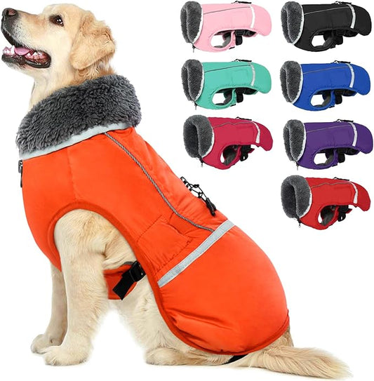 QBLEEV Warm Reflective Jacket, Waterproof Winter Coat With Turtleneck for Cold Weather, Thick Fleece Snowsuit Christmas Vest Pet Apparel for Small Medium Large Dogs 2XL
