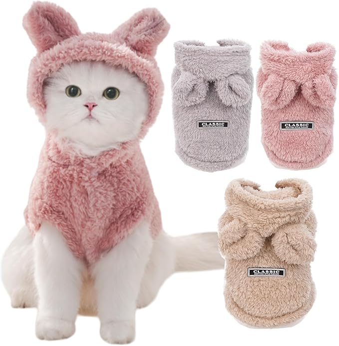 Cat Bunny Ears Costume Cute Dog Kitten Hoodies Sweater Rabbit Ears Puppy Pet Apparel (Large,Pink)