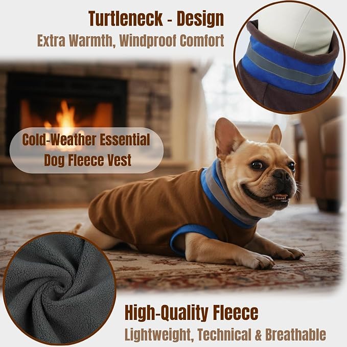 Winter Classic Turtleneck Fleece Vest Dog Sweater, Warm & Soft Puppy Coat for Small Dogs with Back-Zipper, Active-Cut Doggie Vests Sweatshirt, Lightweight Pet Clothes for Chihuahua Poodle(Brown, S)