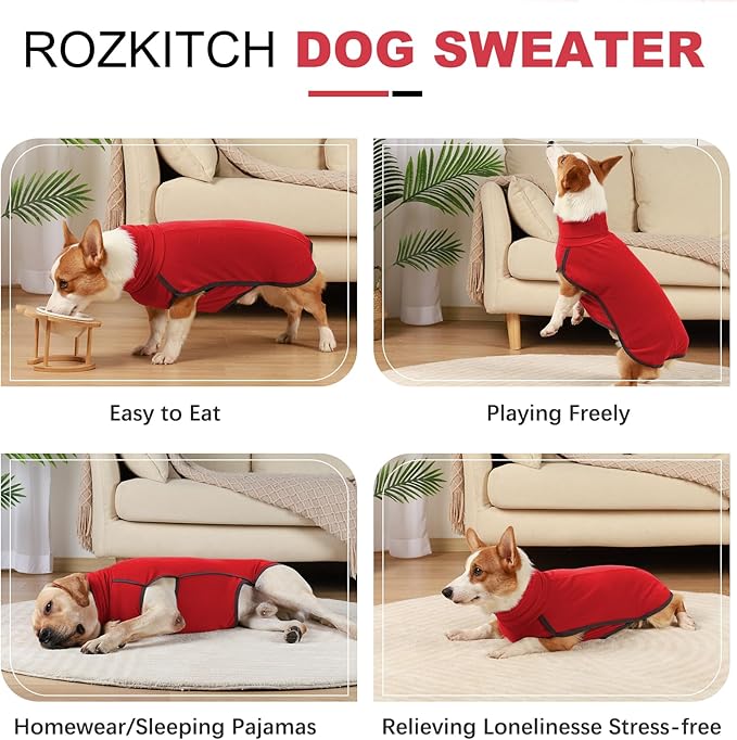 ROZKITCH Dog Winter Coat Soft Pullover Pajamas, Pet Windproof Warm Cold Weather Jacket Vest Cozy Jumpsuit Apparel Outfit Clothes for for Chritmas Walking Sleep BrightRed XS