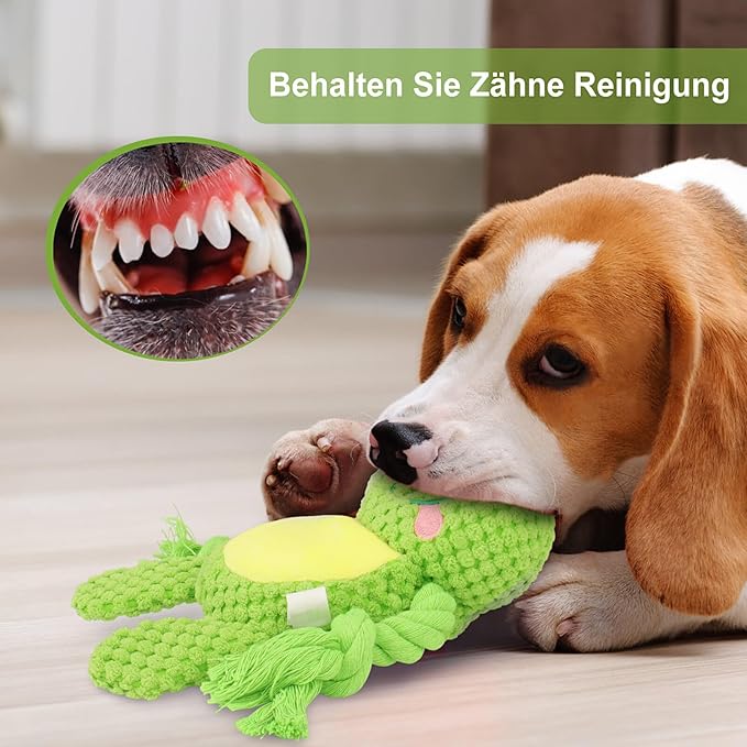 Dog Toys, Dog Squeaker Toys with Crinkle Paper, Stuffed Animal Dog Plush Chewing Toy, Cotton Rope Interactive Toys for Puppy, Small, Middle Dogs (Green Frog)
