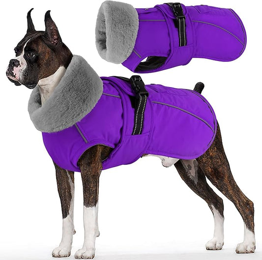 Dogcheer Dog Coat with Pocket, Waterproof Dog Jacket with Adjustable Buckle, Reflective Puppy Winter Coat Warm Turtleneck Fleece SnowJacket for Small Medium Large Dogs - Purple 3XL