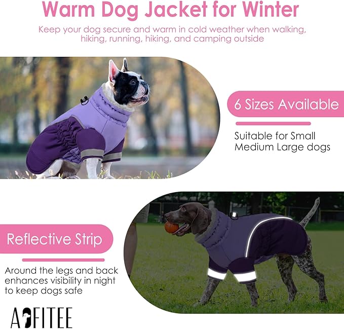 AOFITEE Dog Coat- Two Legged Extra Large Dog Winter Jacket - Zipper Dogs Cold Weather Coat with Harness, Warm Pet Puffer Jackets Reflective Pet Snow Coats for Golden Retriever, Weimaraner, Purple 2XL