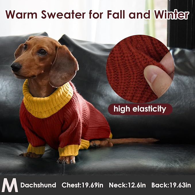 Large Dog Sweater, Soft Cable Knit Sweater with Harness Hole, Warm Christmas Sweaters for Dogs Male Female, Fall Winter Pet Holiday Clothes for Dachshund, French Bulldog, Terrier, Burgundy L