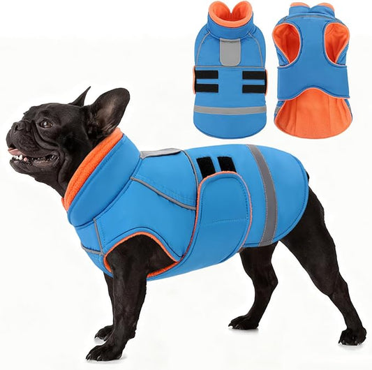 SUNFURA Dog Coat, Large Dog Jacket for Cold Weather, Reflective Winter Coat with Hook & Loop Closure, Easy On Pet Winter Jacket Snowsuit for Large Dogs, Turquoise L