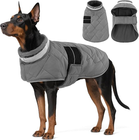 Dog Winter Coat Warm Padded Puppy Jacket Windproof Water Resistant Clothes for Small Medium Large Pets Christmas Sweater Outfit Vest(Grey, L)