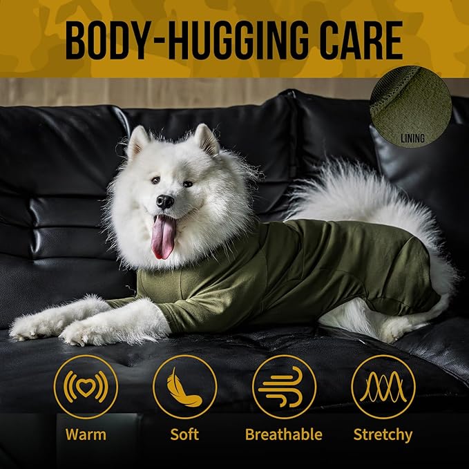 OneTigris Dog Pajamas - Breathable Modal Stretch Dog Clothes, Four-Legged Cold Weather Clothes, Anti-Shedding Suit Onesie with Back Locking Zipper and Adjustable Chest Drawcord