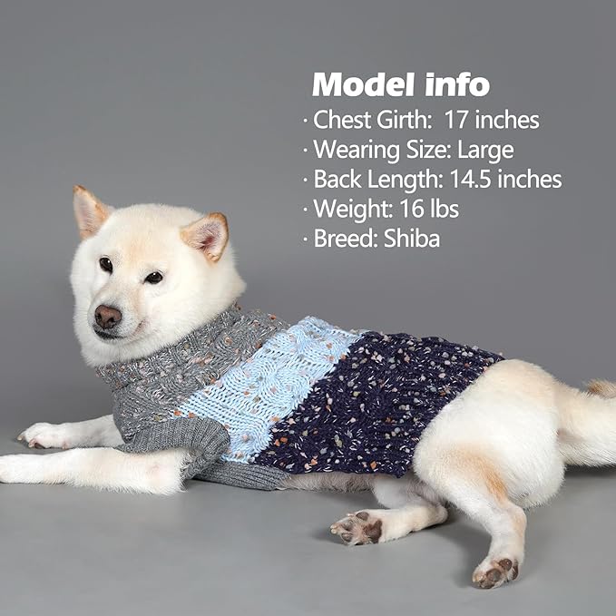 KYEESE Dog Sweater Color Block with Fuzzy Thread Knitted Turtleneck Dog Knitwear with dots in a Variety of Colors for Small Dogs Fall Winter Puppy Sweater, Navyblue, XS