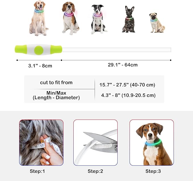 Light Up Dog Collars, USB Rechargeable Dlitk LED Dog Collar 1 Count, TPU Cuttable Size Glow Collar for Dogs, Dog Collar Light, Please Do Not Use Fast Charging (Green+Blue)