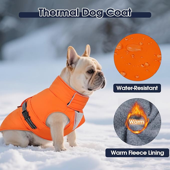 IECOii Dog Winter Coats - Reflective, Adjustable & Windproof Jacket for Cold Weather, Soft Fleece Lined & Quick Release Buckle & Waterproof Snow Vest for Camping, Orange, Size 4XL