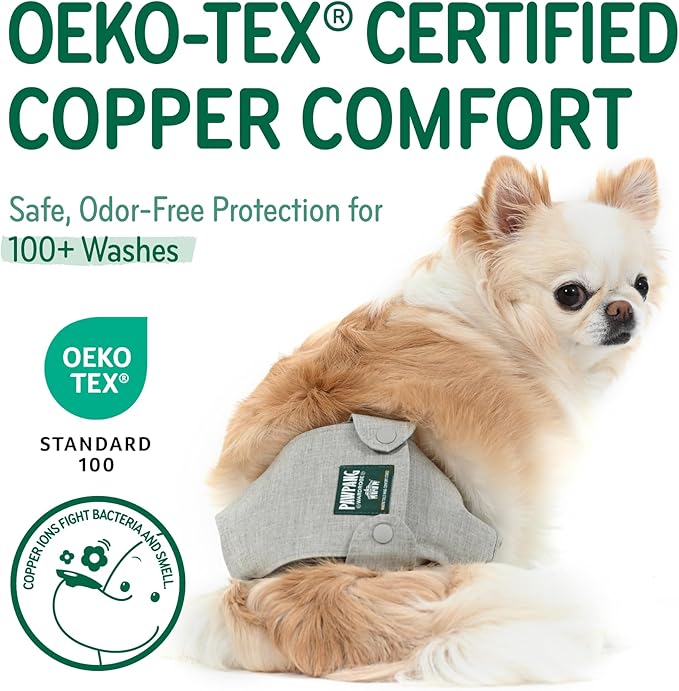 PAWPANG Copper Fit Mate Washable Male Dog Belly Band Kit – 1 Reusable Male Wrap with 15 Dog Diaper Liners, Ideal for Senior Dogs, Incontinence, and Marking, XS