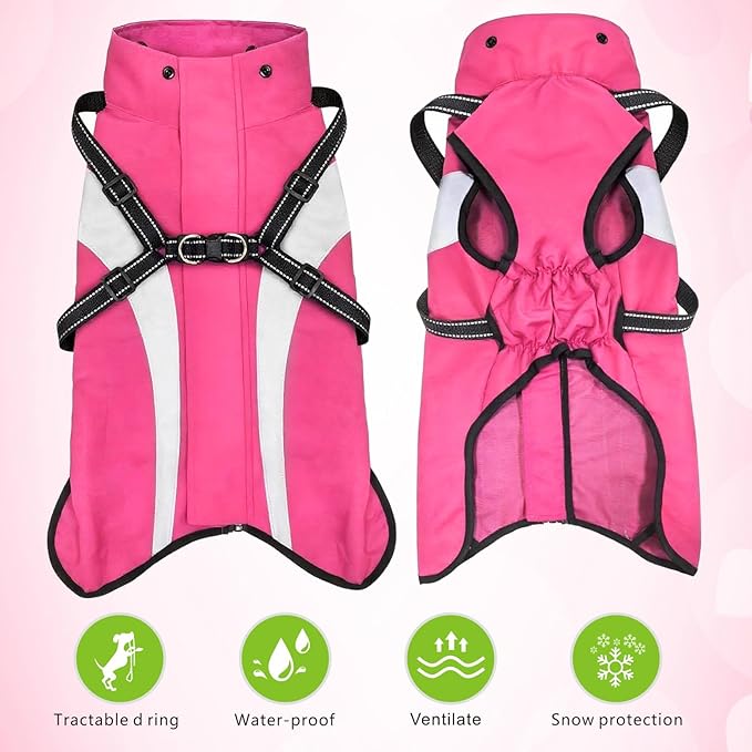 Mosucoirl Dog Raincoat Waterproof Raincoats for Dog Reflective Dogs Rain Jackets with Hood Hoodie Pet Rain Poncho Coat for Small Medium Large Dogs Puppies S-XXL (Pink, L)