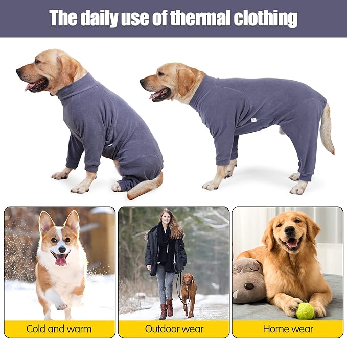 Dog Winter Coat,Warm Dog Jacket,Puppy Polar Fleece High Collar Full Body Snowsuit,Comfort Windproof Sweater(Grey,Large)