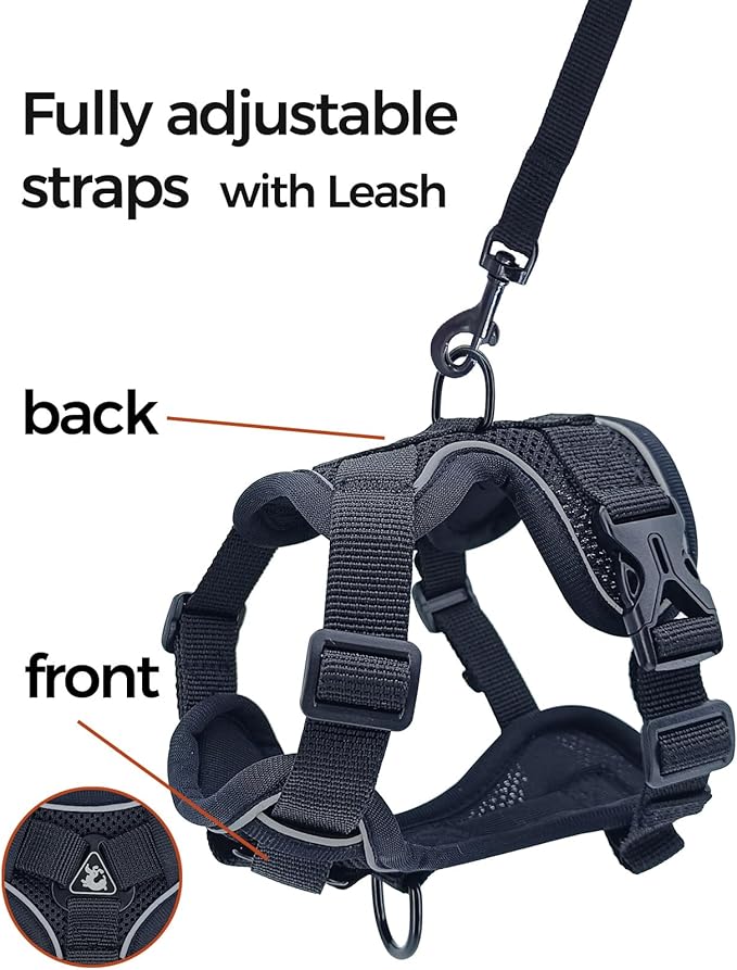 Cat Harness and Leash Set Escape Proof Tactical Extra Large Kitten Harness Emotional Support Cat Vest, Black, XXL
