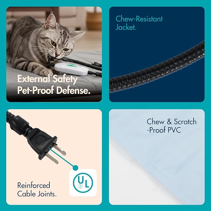 Dog Heating Pad (56"x40") - Waterproof Electric Heated Mat & Pet Bed for Indoor and Outdoor Use, Chew Resistant Cord, Machine Washable Cover with Wheat Pattern Quilting, for Cats and Pets