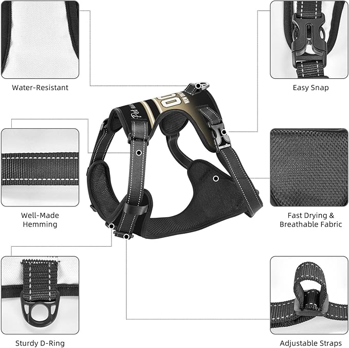 Custom New Orleans Dog Harness with Reflective Stripes Personalized Name and Number Dog Vest Harness with Pet Traction Rope for Small Medium Large Dog