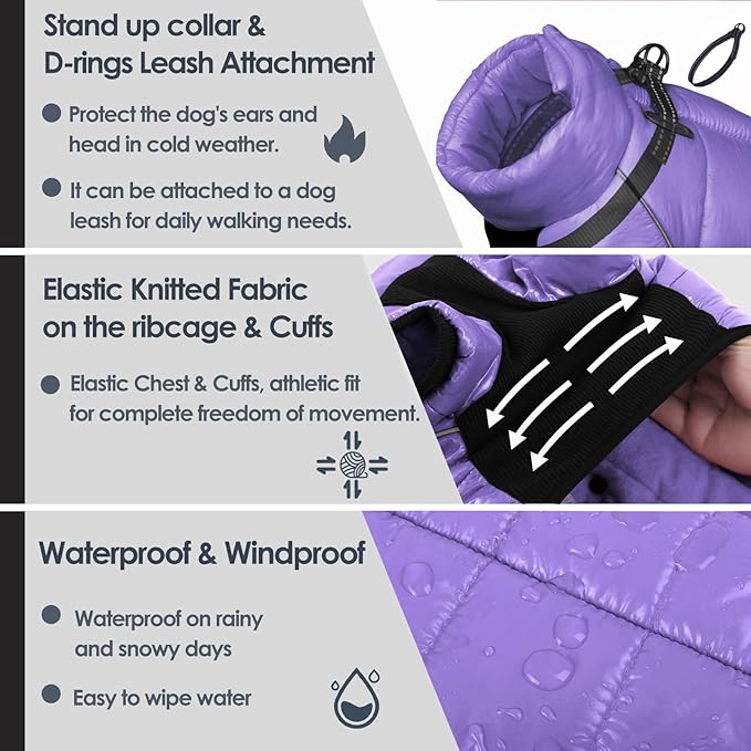 AOFITEE Dog Coat, Waterproof Dogs Jacket for Winter, Warm Fullbody Small Dog Snowsuit, Winter Coat for Small Dogs, Zip Up Pet Puffer Jacket Fleece Vest, Outdoor Reflective Pet Snow Jackets, XXL