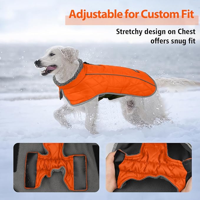 Fragralley Dog Coat Small, Waterproof Dog Jacket with Warm Fleece Lining, Adjustable Reflective Dogs Winter Coat, Turtleneck Pet Coats for Cold Weather (Orange S)