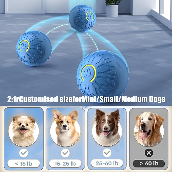 Shaky Ball Toy for Dogs, Automatic Interactive Dog Ball, USB Rechargeable Vibrating Dog Balls Suitable for All Dogs (Blue+Orange)-2PCS