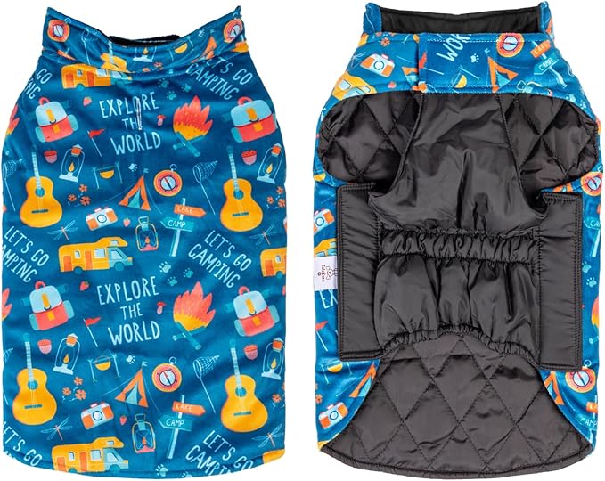 CuteBone Winter Dog Windproof Jacket Reversible Vest - Thick Soft Coat with Leash Hole for Small to Large Dogs