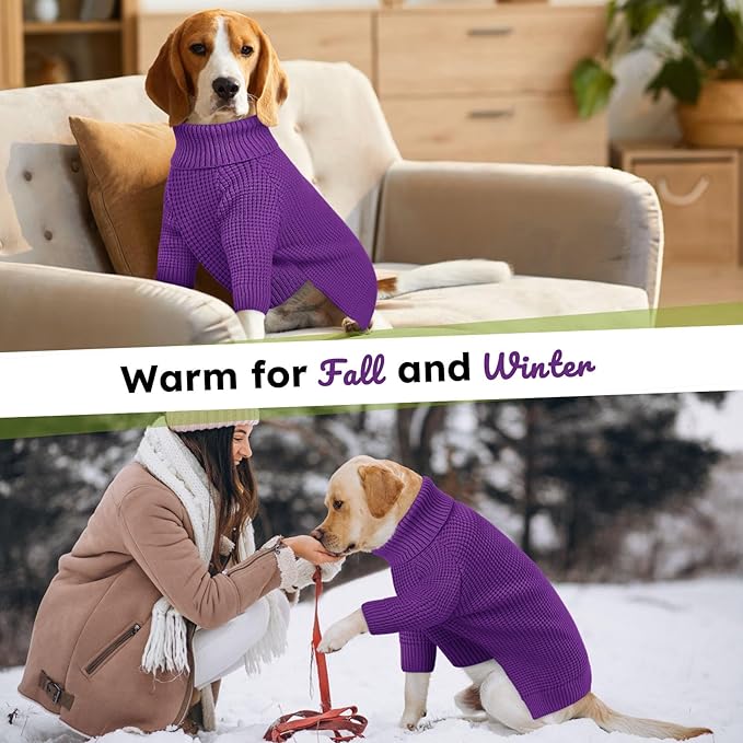 Queenmore Soft Warm Large Dog Sweater, Large Dog Sweaters for Male Dogs, Pet Christmas Sweaters, Extra Large Breeds Kintwear, Turtleneck Pullover Pet Clothes, Purple 3XL
