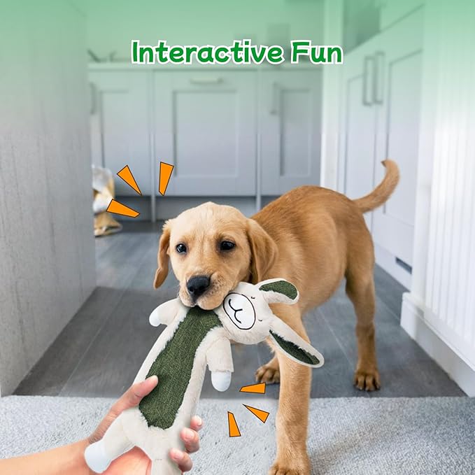 2 Pack Crinkle Squeaky Dog Toys for Aggressive Chewers, Less Stuffed Dog Toy to Keep Them Busy, Plush Interactive Pet Toys for Dogs, Tough Chew Toys for Small Medium Large Dogs