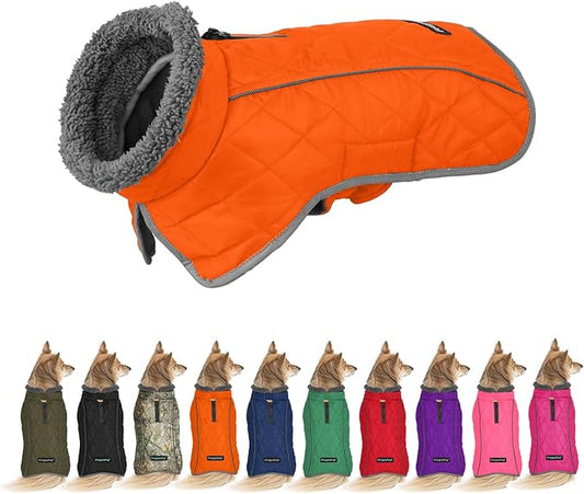 Fragralley Dog Coat Large, Waterproof Dog Jacket with Warm Fleece Lining, Adjustable Reflective Dogs Winter Coat, Turtleneck Pet Coats for Cold Weather (Orange XL)