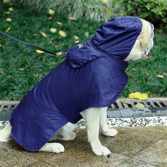 Pet Raincoat Packable Hooded Dog Rain Jacket Reflective Strips Lightweight Adjustable Poncho for Small Medium Large Dogs Blue XXL