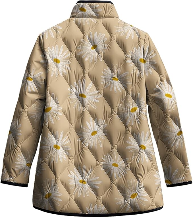 LIZALIG Women's Cropped Puffer Jacket Lightweight Floral Print Long Sleeve Padded Quilted Puffy Cardigan Coat