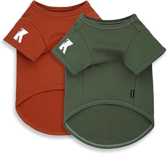 Koneseve Dog Shirt Soft Cotton Stretchy Clothes for Medium Large Dogs 2-Pack Rust & Mist Green 4XL