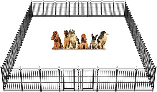 Square Steel Pipe Dog Fence Outdoor 32 Piece Panels 40" Height Anti-Rust Heavy Duty Dog Playpen with Doors Portable for Yard RV Camping, Total 71FT, 406 Sq.ft, Snowy Black