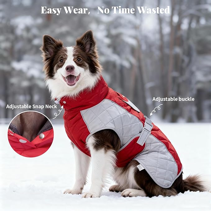 Dog Coat Dogs Winter Coat- Fleece Lined,Water-Resistant,Convertible Collar,Back Reflective Strip&Easy to Wear for Outdoor Walking Dog-Jacket(Red, XXX-Large)