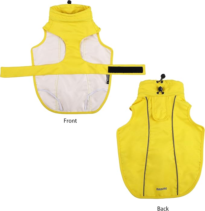 Waterproof Dog Raincoat with Reflective Strip, Adjustable Breathable Rain Coat Jacket with Leash Hole for Dogs (Yellow, Large)