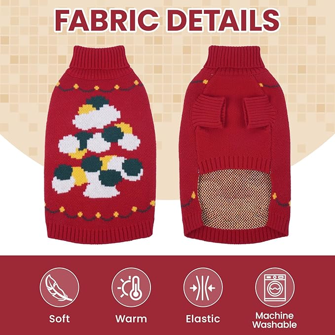 BRKURLEG Christmas Dog Sweaters for Cold Weather, Warm Turtleneck Large Dogs Sweaters, Dog Pullover Knitted Sweatshirt, Pet Xmas New Year Outfit for Labrador, Dalmatian (Red, XXL)