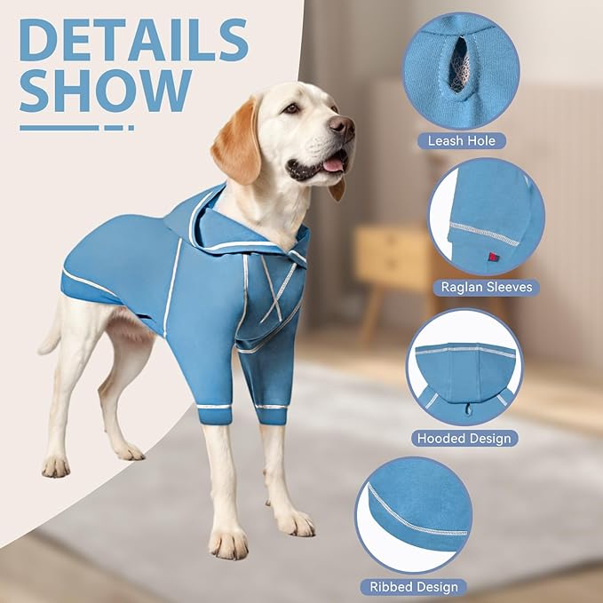 Basic Dog Hoodie Sweatshirts, Pet Clothes Hoodies Sweater with Hat and Leash Hole, Soft Cotton Outfit Coat for Small Medium Large Dogs(X-Large)