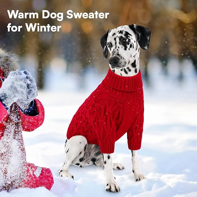 Queenmore Large Dog Sweater,Dog Sweaters for Large Dogs Male Female,Thanksgiving Fall Knit Sweater for Dogs,Turtleneck Thick DogSweaters,Winter Knitwear Pet Clothes for Corgi,French Bulldog(Red,L)
