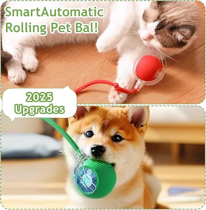 Interactive Cat Toys Balls for Indoor Cats, 2025 New Motion Activated Cat Balls with 360° Smart Automatic Rolling Moving for Bored Kitten Pet Cats Dogs (Gray)